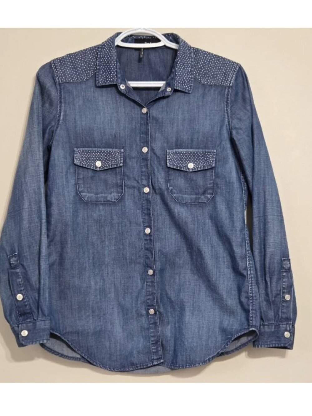 The Kooples Women's Studded Snap Buttons Blue Denim Shirt XS